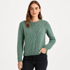 Roxy Cable Knit Sweater Cotton Wool Blend Sage Green Cozy Coastal Grandmacore M